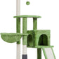 Heybly Cat Tree with Cat Self Groomer Brush, Cat Tower Condo for Indoor Cats with Padded Plush Perch, Cat House with Basket Scratching Board Post, Green HCT005SGR