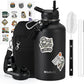 64 oz Insulated Water Bottle with Straw (Cold for 48 Hrs), Half Gallon Stainless Steel Triple Wall Vacuum Sports Water Jug, Leakproof Hydro Cup Flask with Straw Spout Lids & DIY Stickers