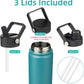 18 oz Insulated Water Bottle Stainless Steel Sport Bottles with 3 Lids,Light Blue