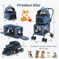 Pet Stroller with 2 Detachable Carriers, Folding Design, Large Capacity for Cats and Small Dogs, Navy, Medium