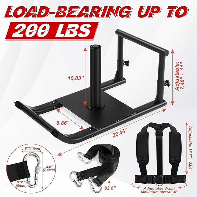 GADFISH Medium-Sized Weight Sled, Adjustable Height Workout Fitness Sled for Speed Training, Push and Pull Sleds for Exercise, Suitable for 1" & 2" Weight Plate, Applicable to Multiple Scenarios