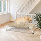 Veehoo Elevated Dog Bed for Outdoor, Cooling Waterproof Raised Dog Cots Beds for Large Dogs, Curved Off Ground Pet Hammock Cot Lifted for Outside, up to 85lbs, White Legs, Beige 42"