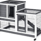 PawHut Wooden Rabbit Hutch Elevated Bunny Cage Indoor Small Animal Habitat with Enclosed Run with Wheels, Ramp, Removable Tray Ideal for Guinea Pigs, Grey