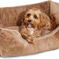 FUZI Luxury Aesthetic Dog Bed for Small Dogs with Washable Cover, Pet Couch, Pet Bed with Sides, Non-Slip Bottom, Soft and Durable Calming Dog Bed, Faux Rabbit Fur, Small 25.1x16.75x9.5 Light Brown