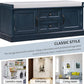 Storage Bench with 2 Drawers and 2 Cabinets, Pine Wood Shoe Bench with Removable Cushion for Living Room, Entryway 42.5" L x 15.9" W x 17.5" H (Antique Navy)