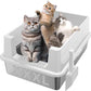 XXXL Stainless Steel Litter Box,Extra Large 28" L x 20" W Metal Litter Box for Big Cats & Multiple Cats with High Sided, Anti-Urine Leakage, Non-Sticky, Easy Cleaning, Include Scoop(White