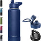 40oz Insulated Water Bottle with Straw, Stainless Steel Metal Vacuum Water Flask, Large Thermal Water bottle with Leakproof 3 Lids for Travel, Camping, Gym Sports Navy
