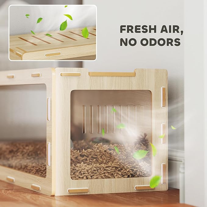 PawHut Hamster Cage with Easy View Acrylic Panels, Small Animal Cage with Air Vents & Openable Roof, Large Habitat for Dwarf, Gerbil, Guinea Pig, Rat, 39" x 20" x 18.5", Oak