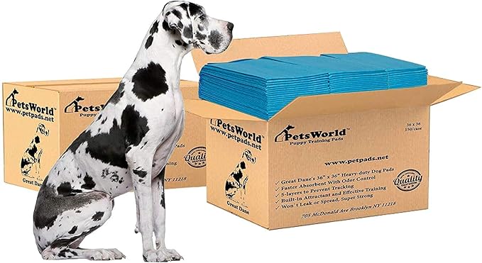 PETSWORLD Giant Dog Potty Pads, Odor-Eliminating, 36" x 36", Ultra Absorbent 5-Layer Leak-Proof Training Pads for Dogs & Cats (36x36, 300 Count)