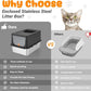 Litter Box with Lid, Stainless Steel Litter Box XL, 14" H Metal Cat Box with High Sides Wall Enclosure, Cat Pan, Non-Sticky, Easy Clean, Anti-Leakage, Black