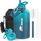 Insulated Water Bottle 128 oz, Triple Wall Vacuum Stainless Steel(Cold for 48 Hrs),Leak Proof & BPA-Free,One Gallon Water Bottle with Reflective Paracord & Flip Straw for Sports & Travel, CyanBlue