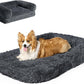 EHEYCIGA Foldable XL Dog Bed, Faux Fur Fluffy Pet Couch Bed for Large Dogs, Orthopedic Calming Memory Foam Big Pet Bed, Washable Soft Pet Sofa Bed with Non-Slip Bottom, Dark Grey, 46"x34"x6.5"
