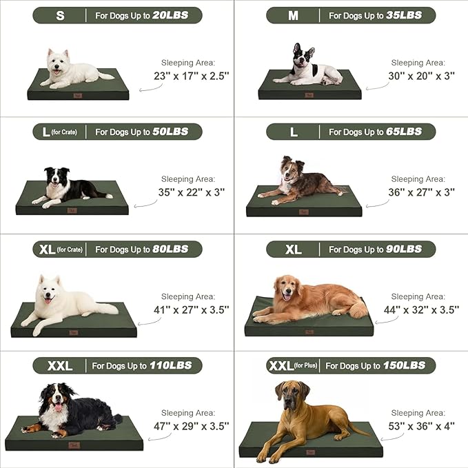 Outdoor Extra Large Dog Bed, Waterproof Dog Bed for Large Dogs, Orthopedic Egg Foam Pet Bed with Washable and Removable Oxford Cooling Cover, Dark Green