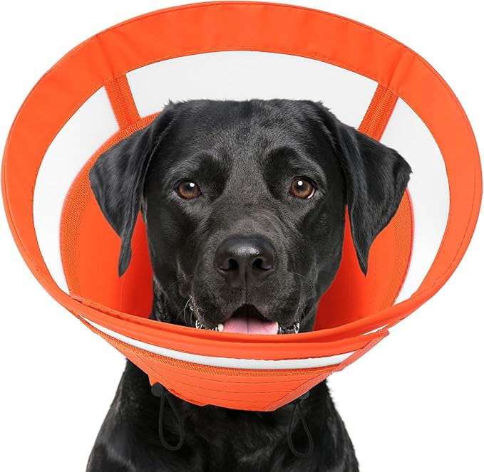 SAWMONG Soft Cone for Dogs, Dog Cones for Large Dogs, Adjustable Pet Recovery Collar to Stop Licking, Comfy Elizabeth E-Collar for Dog After Surgery Alternative (XL,Orange)