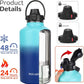 Water Bottle Insulated 32oz 40oz 64oz 128oz Straw Lid Spout Lid & 3 Lids, Leak Proof, Vacuum Insulated,Stainless Steel Water Bottle Wide Mouth for Sports, Gym or Office