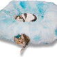 XxingSheep XL Cat Tunnel with Bed for Indoor Cats Peekaboo Cat Cave Donut Toy with Warm Mat,Azure Blue