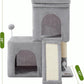 24inch Tall cat Tree with 2 cat condo and Mouse Toy Cozy Small cat Tower with Scratching Post and Board for Kitties and Small Cats.（Light Grey）