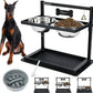 Elevated Slow Feeder Dog Bowls - Raised for Large Dogs, Adjustable Height, 2 Stainless Steel Bowls, Spill Proof Mat, Grey
