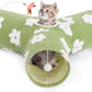 Tempcore Flannel Pet Cat Tunnel Tube Cat Toys 3 Way Collapsible, Cat Tunnels for Indoor Cats，Kitty Tunnel Bored Pet Toys Peek Hole Toy Ball Puppy, Kitty, Kitten, Rabbit Daisy Green