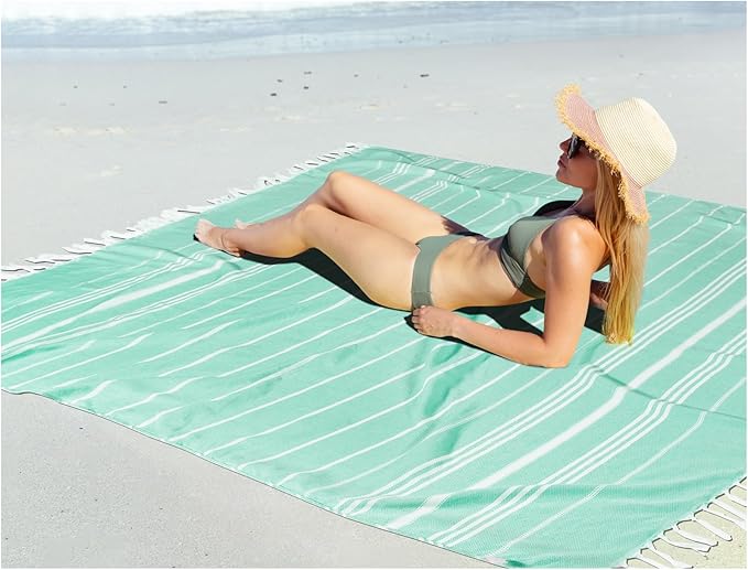 Oversized Turkish Beach Towel Blanket XXL Cotton Sandproof Towels Boho Woven Extra Large Big Sand Free Giant Throw Thick Blankets Huge Quilt XL Picnic Camping Necessities Cloud For Adult Gifts Aqua