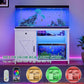 55 Gallon Fish Tank Stand with LED Light & Power Outlets, 55-75 Gallon Aquarium Stand with Drawer & Barn Door, 50" L x 20" W Cabinet for 2 Fish Tank Accessories Storage, Turtle Tank, Antique White