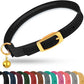 OOPSDOGGY Rolled Leather Cat Collar with Bell - Reflective Kitten Collar with Safety Elastic Strap - Adjustable Small Pet Collars for Boy Girl Cats (Black)