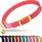 OOPSDOGGY Rolled Leather Cat Collar with Bell - Reflective Kitten Collar with Safety Elastic Strap - Adjustable Small Pet Collars for Boy Girl Cats (Pink)