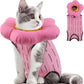 EMUST Cute Cat Recovery Suit & Cone Collar Set - Soft, Adjustable Flower Collar for Female Kittens Under 4lb (Pink, S)