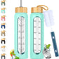 32 oz Glass Water Bottle with Straw - Motivational Time Marker & Silicone Sleeve - Reusable Tumbler Includes 2 Bamboo Lids & Fruit Infuser - 1 Pack