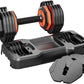 VEICK 25/55 lbs Adjustable Dumbbell with Anti-Slip Turning Handle, Fast Adjust Weight for Men Women, Exercise Equipment with Tray for Home Gym Full Body Workout Fitness