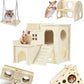Hamster Toys 5-Piece Set ，Hamster House, Swing, Climbing Ladder, Seesaw & Exercise Wheel，Pet DIY Sport Exercise Toys Set, Small Animal Habitat Accessories ，Gerbils, Mice（Natural Wood）