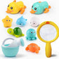 Bath Toys for Babies 6-12+ Months, Wind-up Ducks Bath Toys for Kids Ages 1-3, No Hole Baby Bath Toy Ocean Animal Floating Pool Toys for Toddlers, Water Toys Fishing Net Watering Can