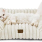 Bedsure Cute Cat Couch for Pets - Fluffy Cat beds with Premium Soft Corduroy Fleece, Fuzzy Cats beds for Indoor Cats with Removable Washable Cover, Supportive Pet Sofa, 24inch, Cream