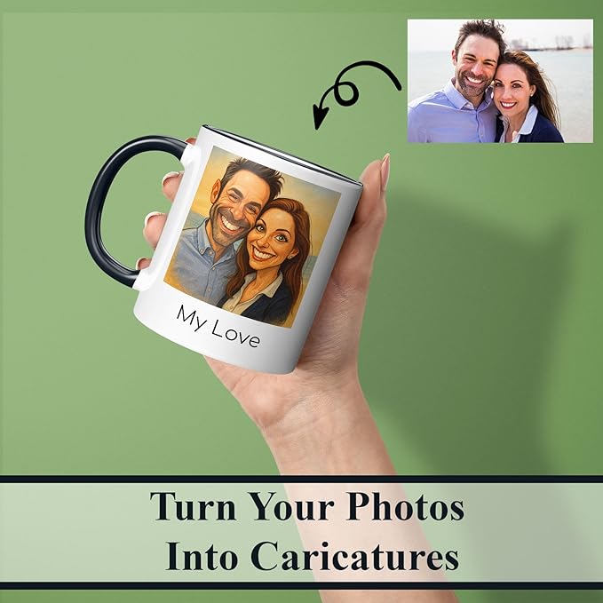 Personalized Coffee Mug, Custom Photo Caricature Gift, Funny Customized Coffee Gift for Men & Women, Custom Mugs with Pictures, Yellow 15oz Customized Ceramic Tea Cup