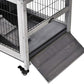 PawHut Wooden Rabbit Hutch Indoor Outdoor, Elevated Bunny Cage with No Leak Tray Enclosed Run with Wheels, Ideal for Guinea Pigs and Small Animals, Gray