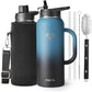 40 oz Insulated Water Bottle with Straw and Lid, Food-grade Double Wall Vacuum Stainless Steel Flask with Handle,Leakproof Metal Travel Jug With Pouch and Brush,Keep Cold & Hot,Indigo Black