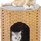 Cat House for Indoor Cat, Large Double Cat Houses Cat Bed Cave, Handwoven Rattan Pet Beds with One Soft Pad, 17 x 17 x 17 Inches Foldable Kitten Hideaway in Living Room Natural