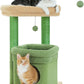 PEQULTI Cat Tree Cactus Cat Tower for Indoor Cats with Private Cozy Cat Condo, Natural Sisal Scratching Posts and Plush Pom-pom for Small Cats Green
