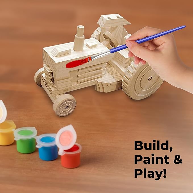 Kraftic Woodworking Building Kit for Kids, with 3 Educational DIY Carpentry Construction Wood Model Kit Toy Projects for Boys and Girls- Tractor, Bulldozer and Racing Car
