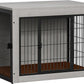 Bigrab Dog Crate Furinture with Thick Cushion, Side End Table Wooden Dog Cage with Double Doors, Chew-Resistant Dog Kennel Dog House Indoor for Small to Large Dog, M (Grey)