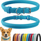 CollarDirect Rolled Leather Dog Collar, Soft Padded Round Puppy Collar, Handmade Genuine Leather Collar Dog Small Large Cat Collars 13 Colors (11-14 Inch, Light Blue)