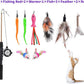 Retractable Cat Teaser Wand Toy, Cat Toys for Indoor Outdoor Cats Interactive Fishing Rod with 8 Pcs Refills Feather Toy, Plush Mouse Caterpillar & Fish