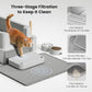 Stainless Steel Cat Litter Box - Enclosed XL Metal Kitty Litter Box with Lid for Big Cats, High Sided, Anti-Leakage, Easy Cleaning, Non-Sticky, Included Litter Mat, Cat Bowl & Spoon