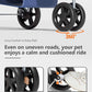 Pet Stroller with 3 Wheels for Small/Medium Pets, Portable Travel Foldable Carrier Jogger for Dog Cat Puppy Kitty, Rear Wheel Breaks, Storage Basket, Visible Mesh Weather Cover (Navy Blue)