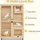 MCombo Wooden Cat Houses for Indoor Cats, Luxury Kitten House with Scratching Pad, Lockable Doors, Wheels, CT090