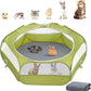 2-in-1 Small Animals Playpen with Pad, Waterproof Small Pet Cage Tent with Reusable Pad, Portable Outdoor Yard Fence with 3 Metal Rod for Chick/Kitten/Puppy/Guinea Pig/Rabbits/Chinchillas, Green
