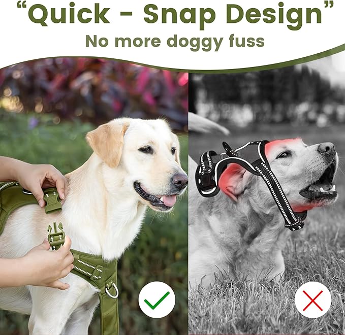No Pull Dog Harness, Reflective Puppy Vest for Small Medium Large Sized Dog (Misty Green,L)