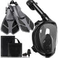 Mask Fins Snorkeling Gear for Adults, Full Face Snorkel Mask & Adjustable Swim Fins Snorkel Set, Panoramic View Snorkel Mask Dry Top Anti-Fog Anti-Leak