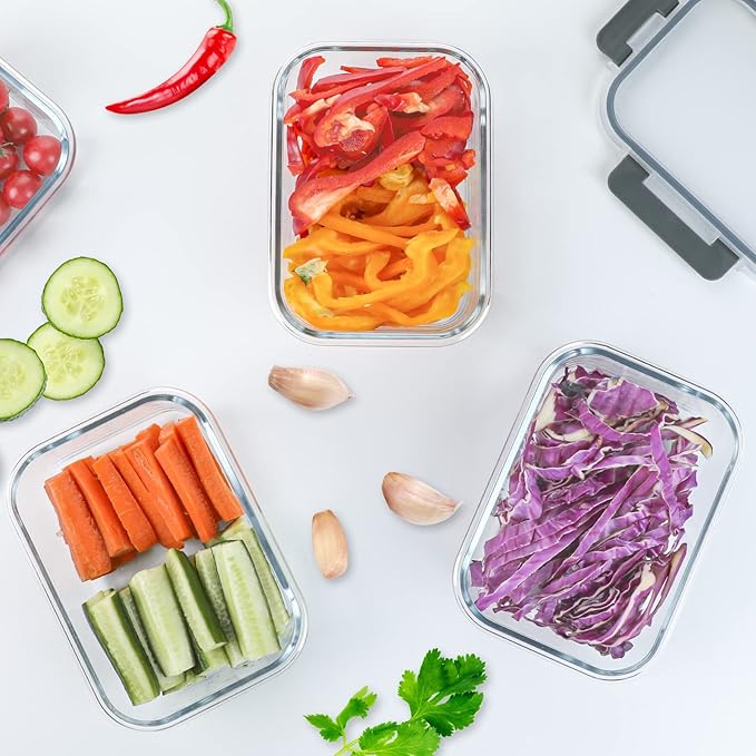 M MCIRCO [5-Packs, 36 Oz Glass Meal Prep Containers with Snap Locking Lids Glass Food Containers,Airtight Lunch Container,Microwave, Oven, Freezer and Dishwasher (4.5 Cup)