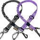 AUBELL Dog Seat Belt for Car,2 Pack Set 3-in-1 Adjustable Reflective Bungee Heavy Duty Dog Car Harness Tether with Clip Hook Latch & Buckle,Swivel Zinc Alloy Carabiner,Black+Purple